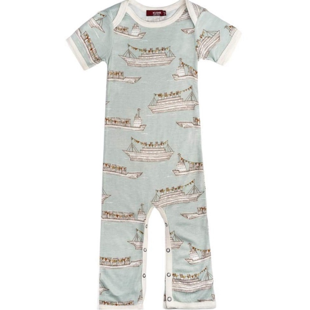 ❤️… Milkbarn Blue Ships Bamboo Romper